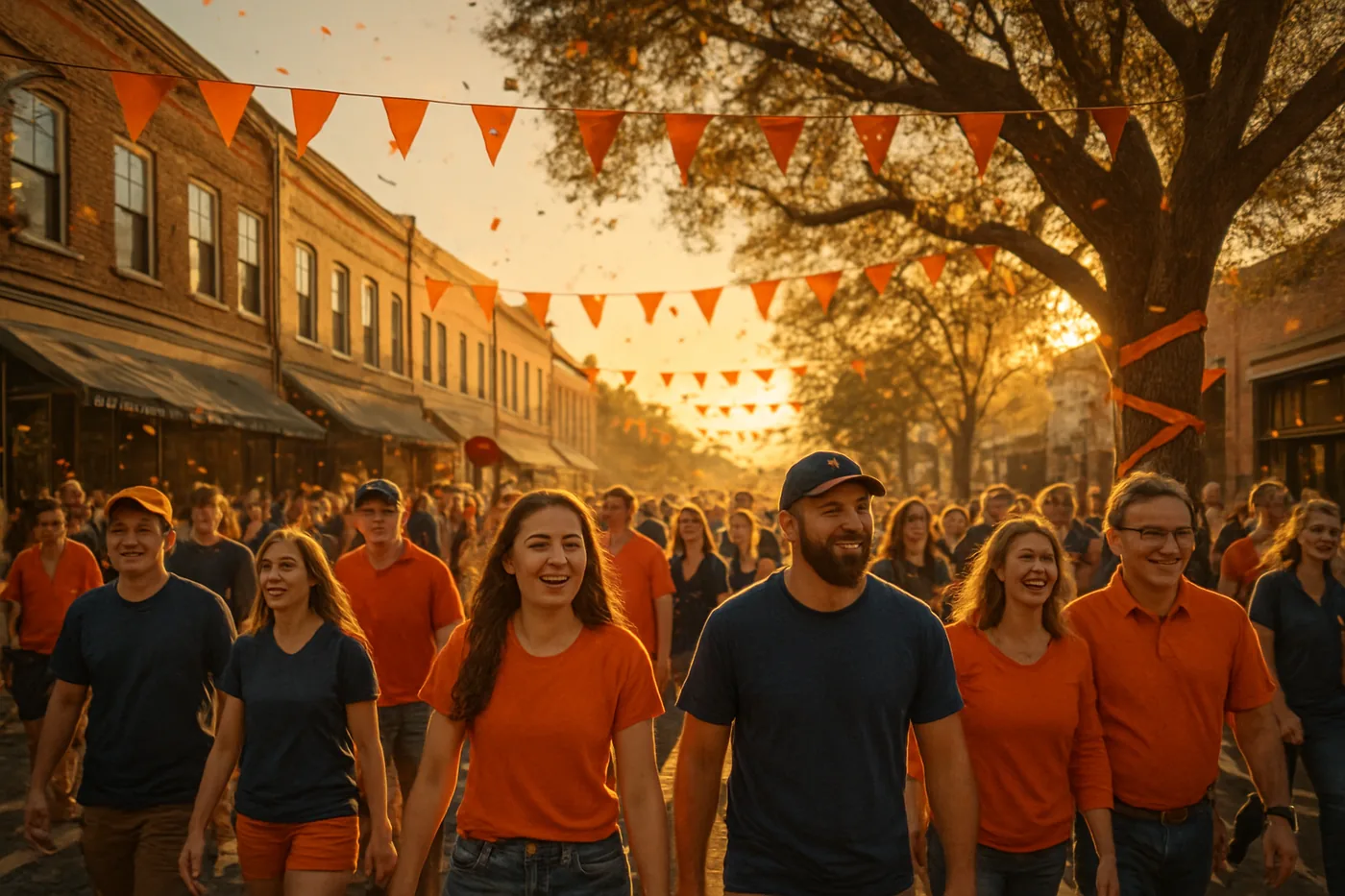 Small-town game-day energy on a Southern main street