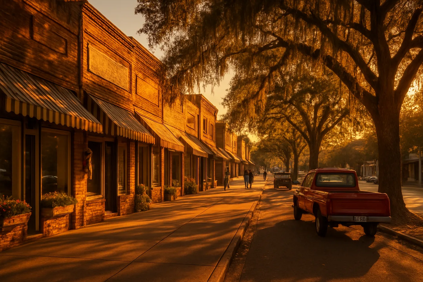 Auburn's small-town main street at golden hour