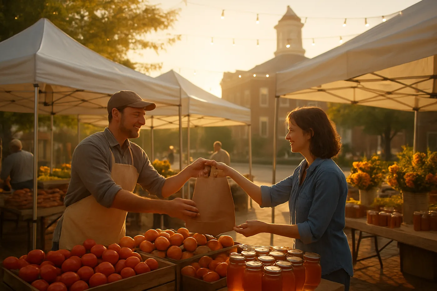 A farmers market on a small-town square in Lee County